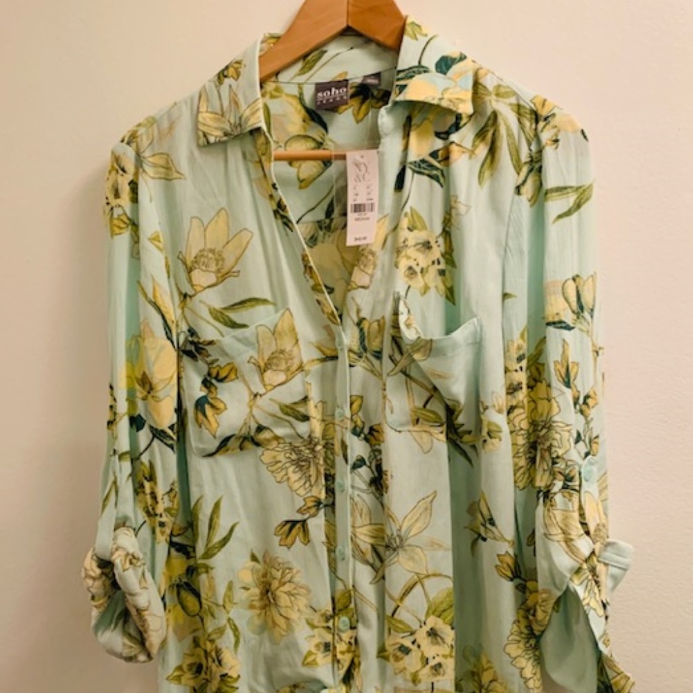 New York & Co. Floral Tie-Front Blouse